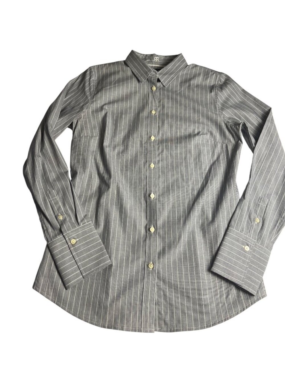 Banana Republic Riley Tailored-Fit gray & White Stripe Shirt Women’s 6 Cotton